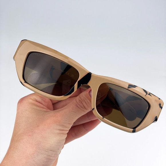 Gucci GG1296S 003 Sunglasses Black Big Spotted Havana Brown Rectangle Unisex - Picture 3 of 10